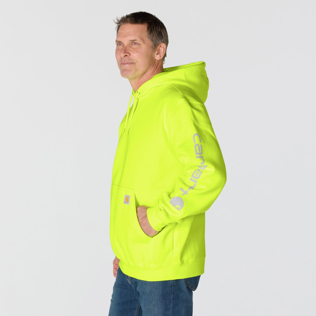 Carhartt Mens Loose Fit Midweight Logo Sleeve Graphic Hoodie Hi Vis Br K288-BLM - view 3