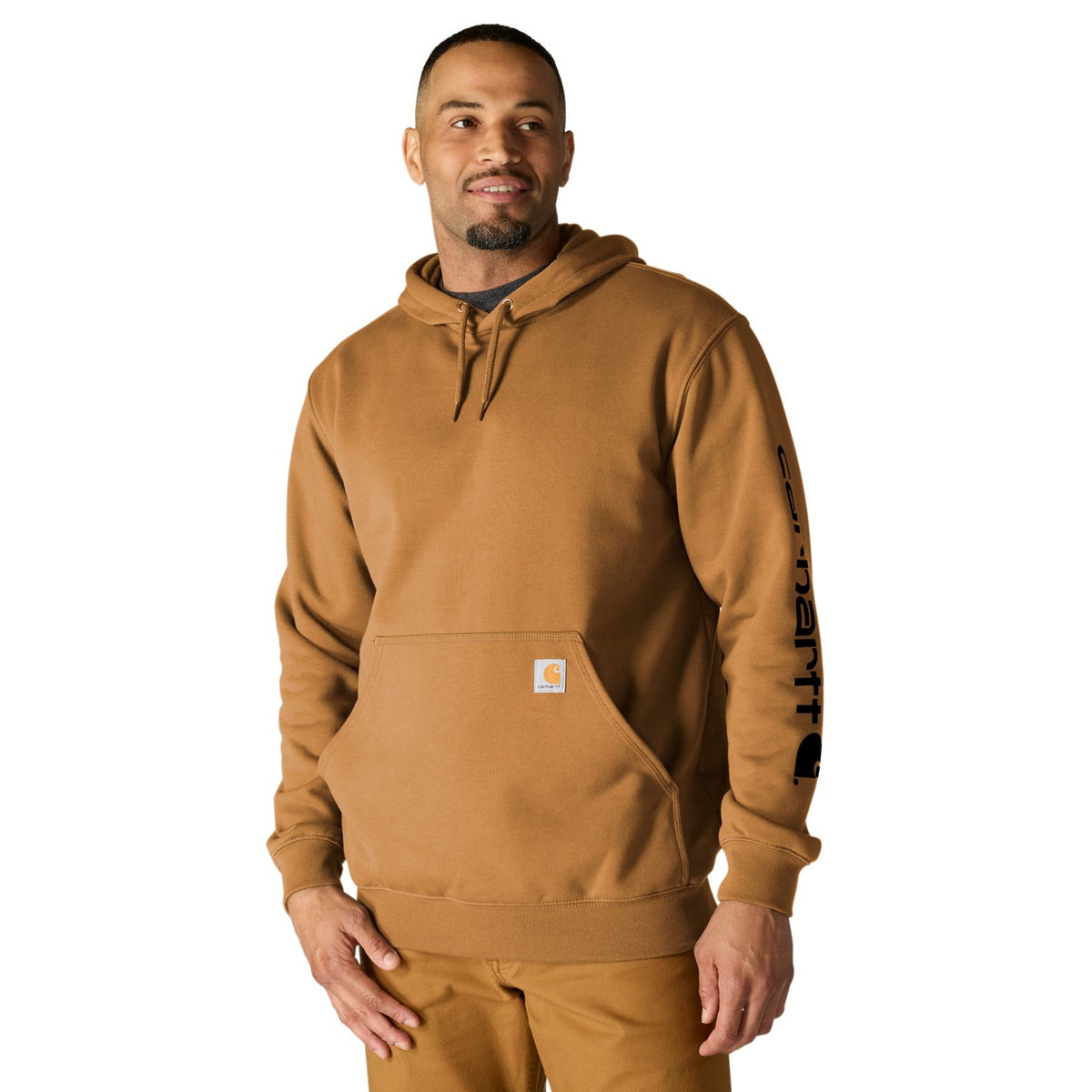 Carhartt Mens Loose Fit Midweight Logo Sleeve Graphic Hoodie Carhartt K288-BRN - view 2