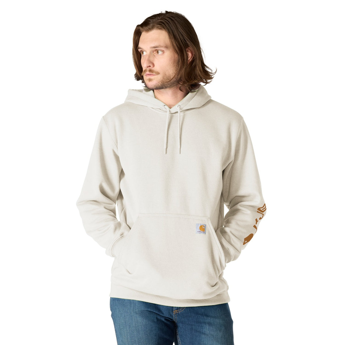 Carhartt Mens Loose Fit Midweight Logo Sleeve Graphic Hoodie White K288-W03 - view 2