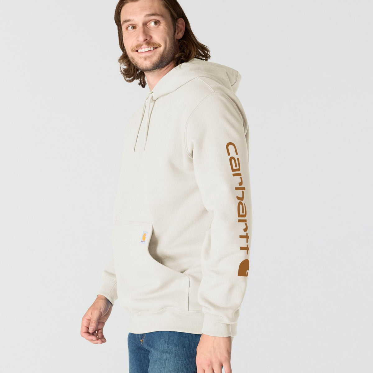 Carhartt Mens Loose Fit Midweight Logo Sleeve Graphic Hoodie White K288-W03 - view 4