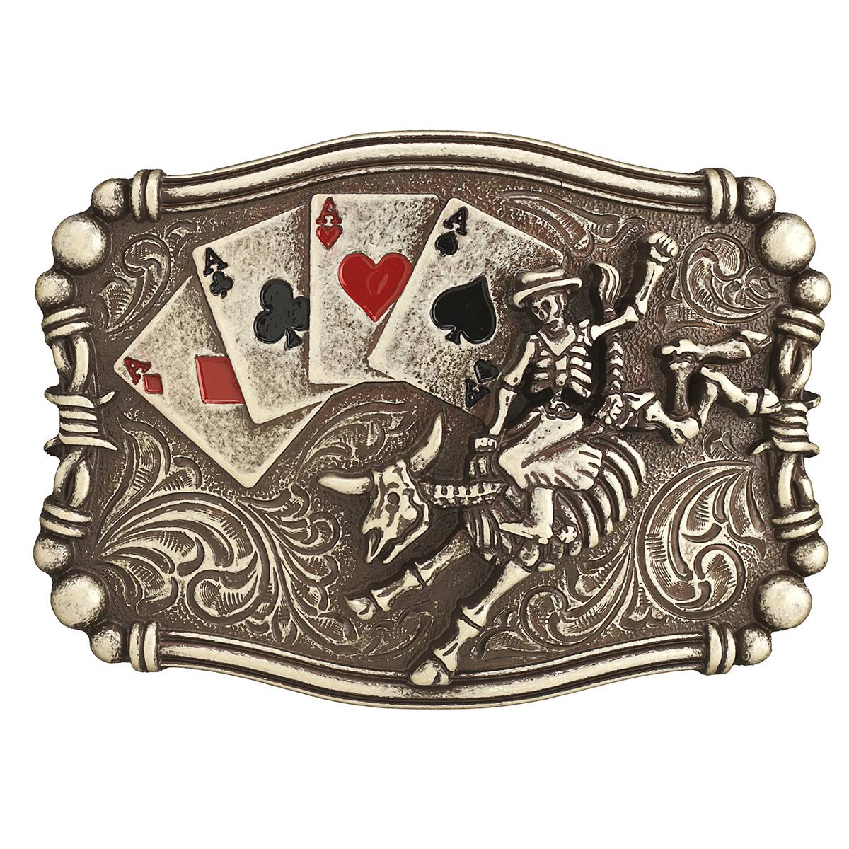 Nocona Mens Skeleton Bull Rider Aces Buckle - 3700018