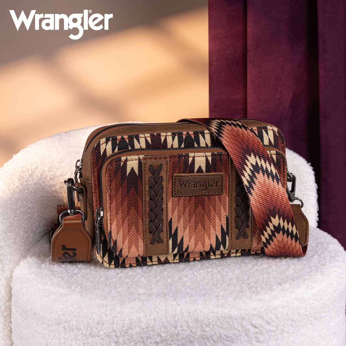 Wrangler Southwestern Pattern Dual Sided Print Crossbody Purse With Wallet Compartment Brown WG2211-3003BR - view 5