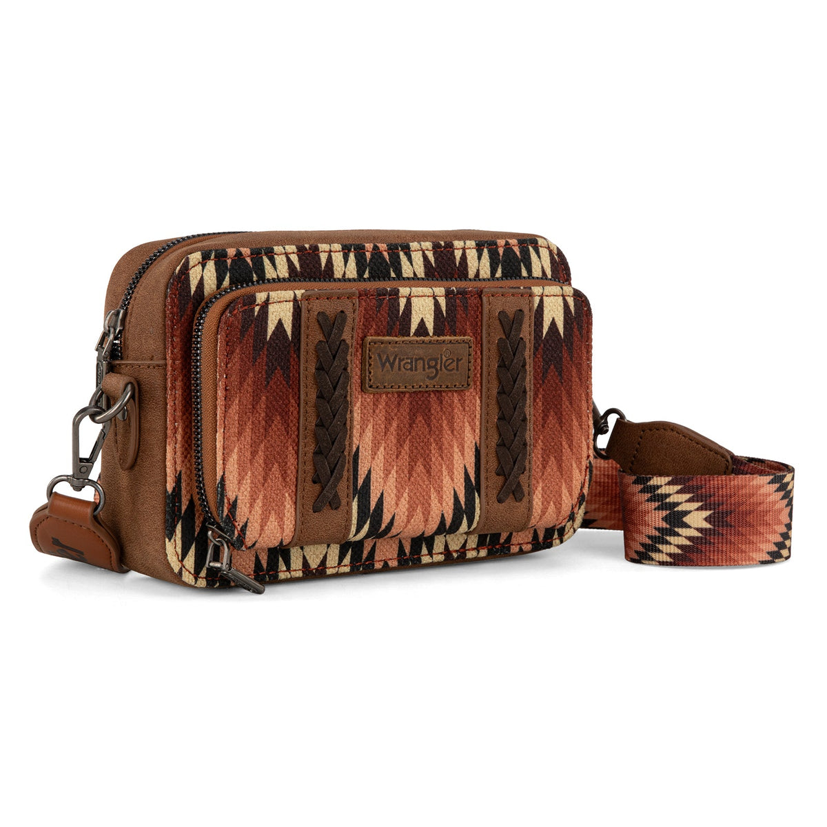 Wrangler Southwestern Pattern Dual Sided Print Crossbody Purse With Wallet Compartment Brown WG2211-3003BR - view 1