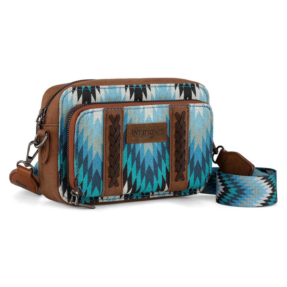 Wrangler Southwestern Pattern Dual Sided Print Crossbody Purse With Wallet Compartment Jean WG2211-3003JN - view 1