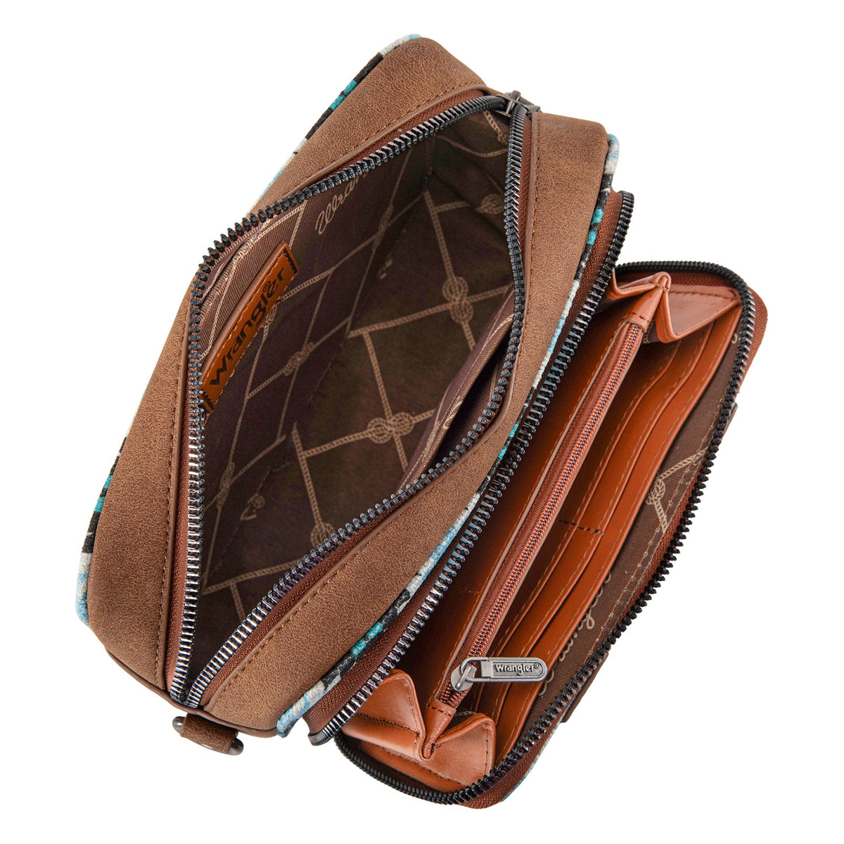 Wrangler Southwestern Pattern Dual Sided Print Crossbody Purse With Wallet Compartment Jean WG2211-3003JN - view 3