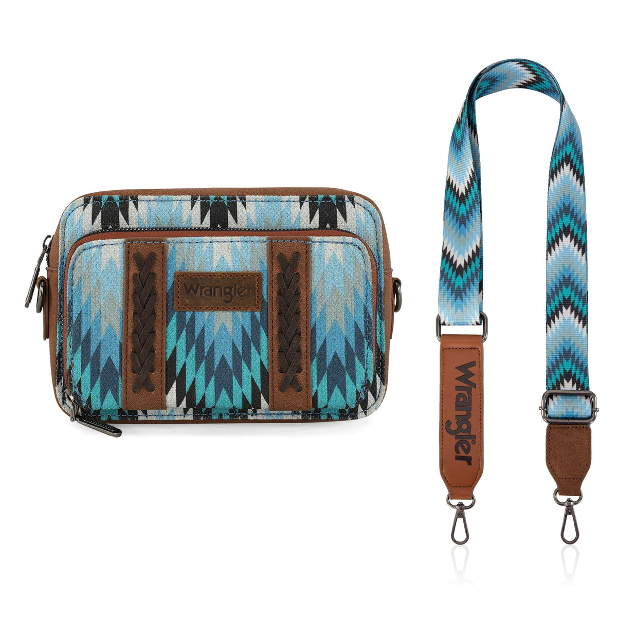 Wrangler Southwestern Pattern Dual Sided Print Crossbody Purse With Wallet Compartment Jean WG2211-3003JN - view 4