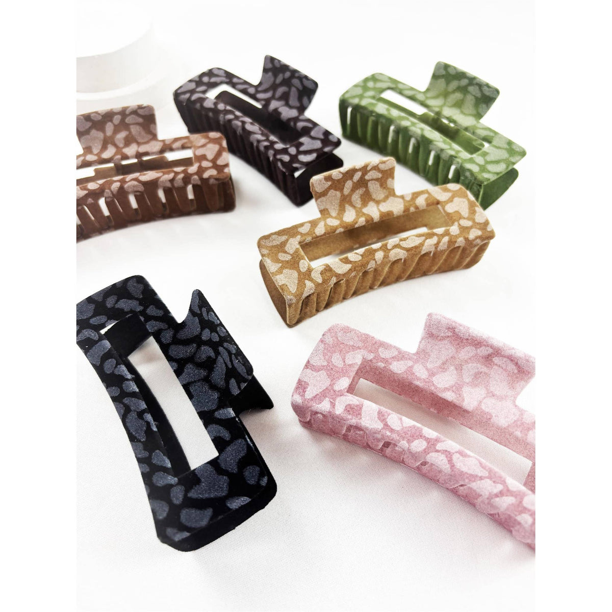 Love And Repeat Leopard Velvet Rectangle Hair Claw Clip LRODHC11870