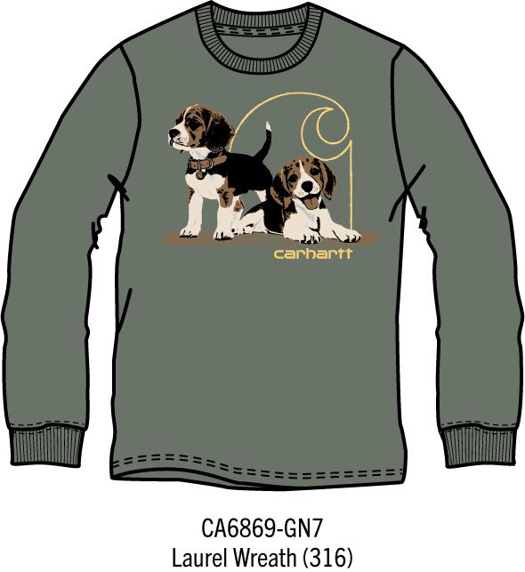 Carhartt Kids Boys Long-Sleeve Puppy T-Shirt - Laurel Wreath