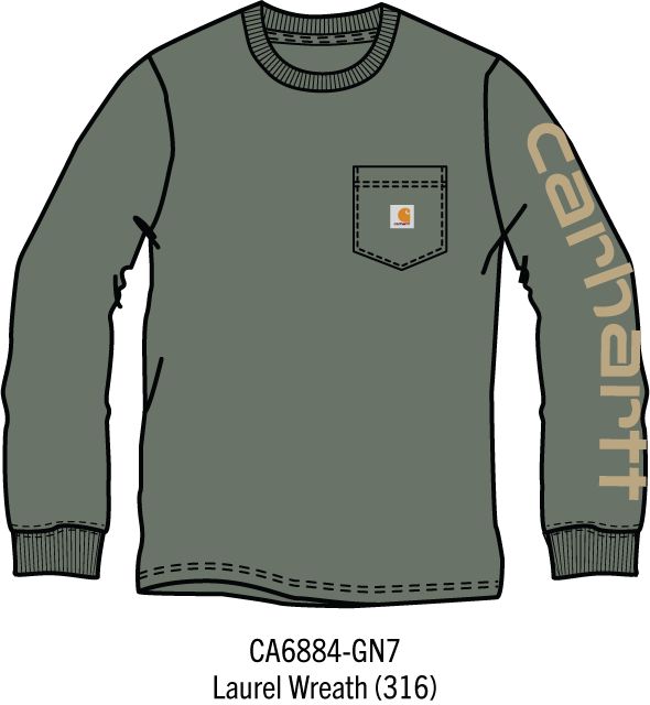 Carhartt Kids Boys Long-Sleeve Pocket Logo T-Shirt - Laurel Wreath