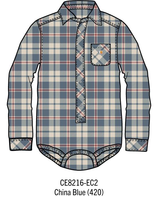 Carhartt Kids Long-Sleeve Flannel Bodysuit - China Blue