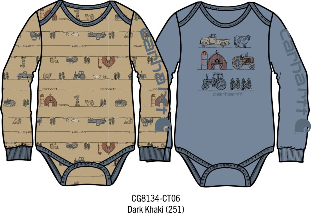 Carhartt Kids Long-Sleeve Bodysuit 2-Pack - Dark Khaki