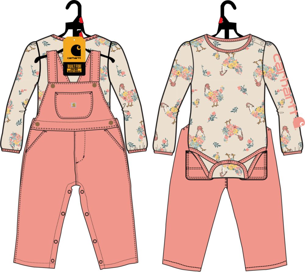 Carhartt Kids Girls Long-Sleeve Bodysuit and Fleece Overall Set - Rosette