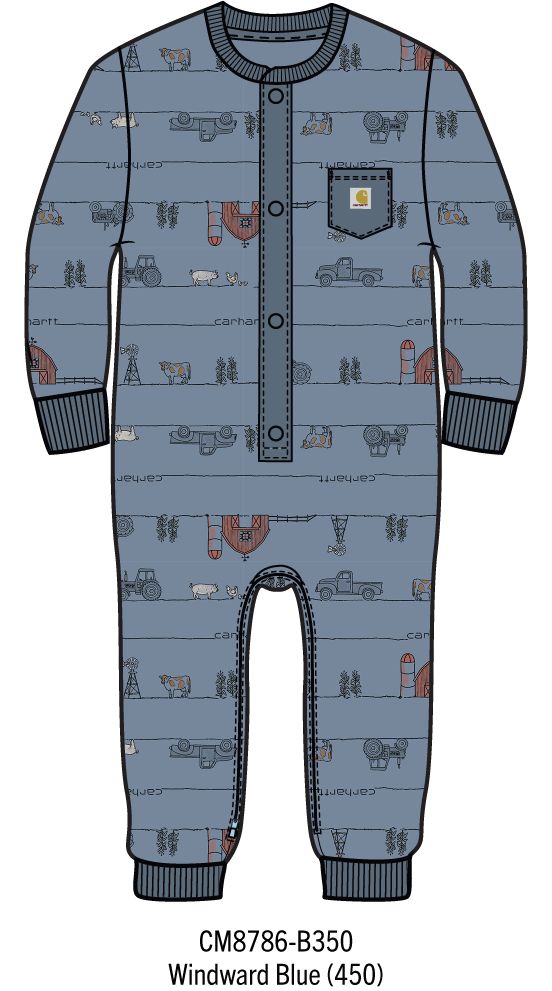 Carhartt Kids Boys Farm Print Coverall - Windward Blue
