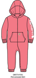 Carhartt Kids Girls Fleece Zip-Front Hooded Coverall - Pink Lemonade