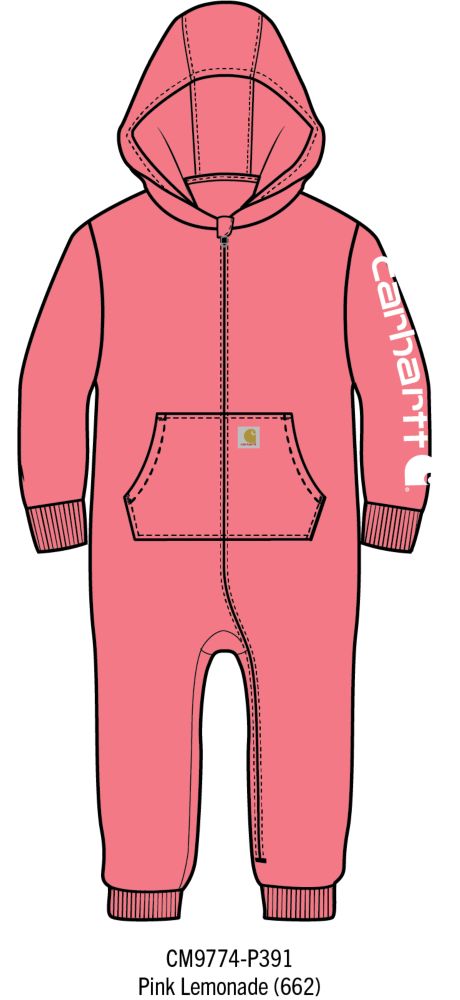 Carhartt Kids Girls Fleece Zip-Front Hooded Coverall - Pink Lemonade