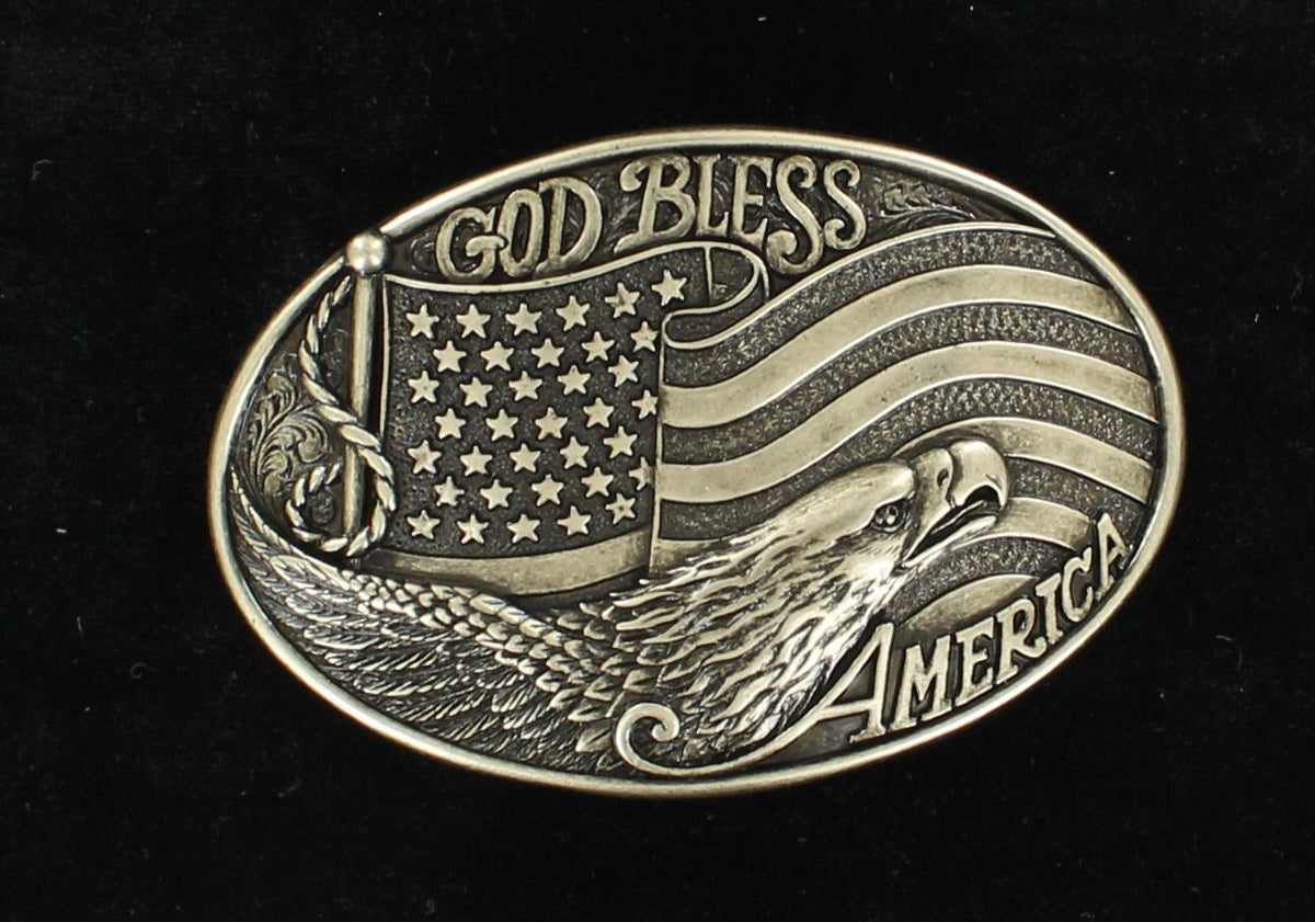 Nocona God Bless America Oval Belt Buckle-37016