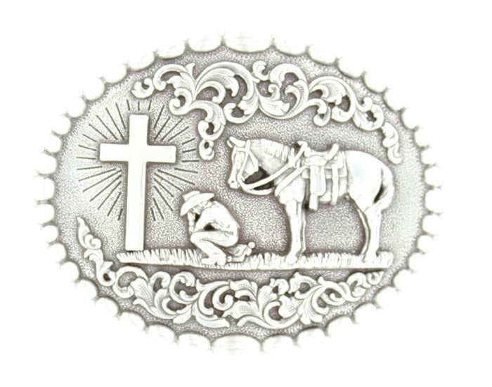 Nocona Cowboy Prayer Cross Oval Belt Buckle-37374