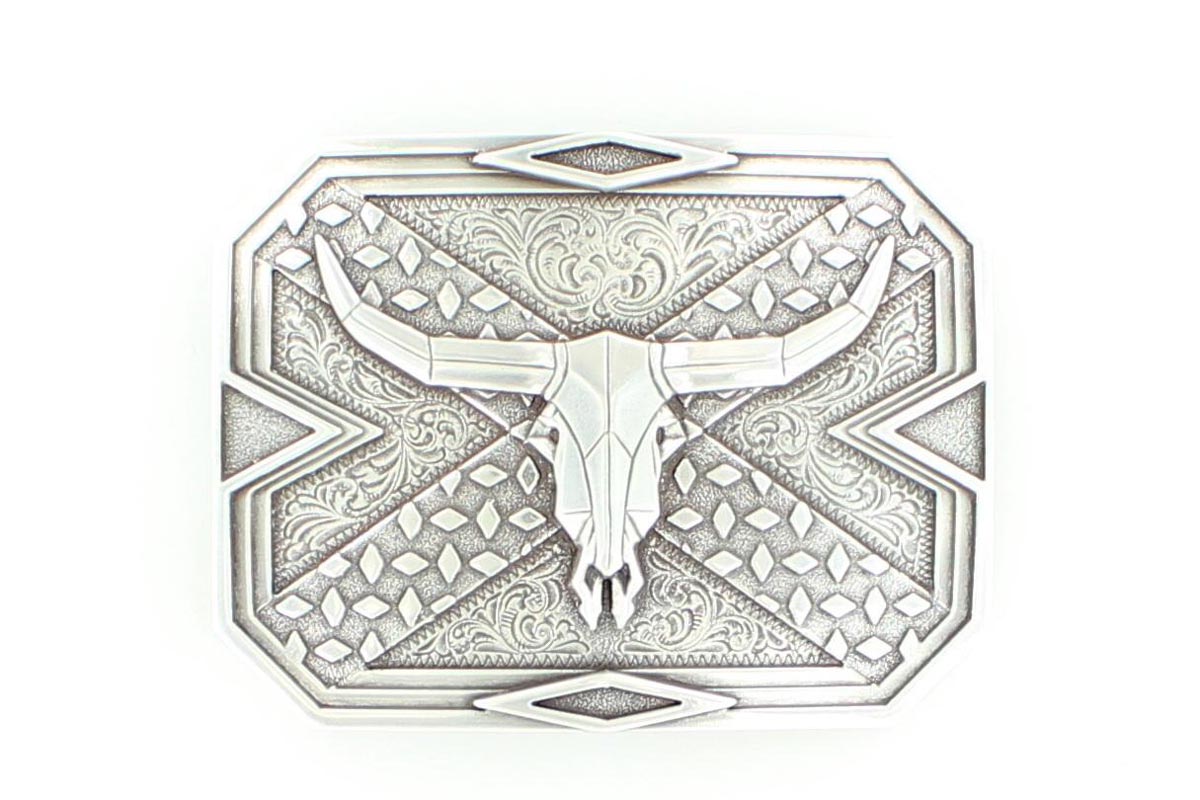 Nocona Longhorn Skull Geometric Belt Buckle-37680