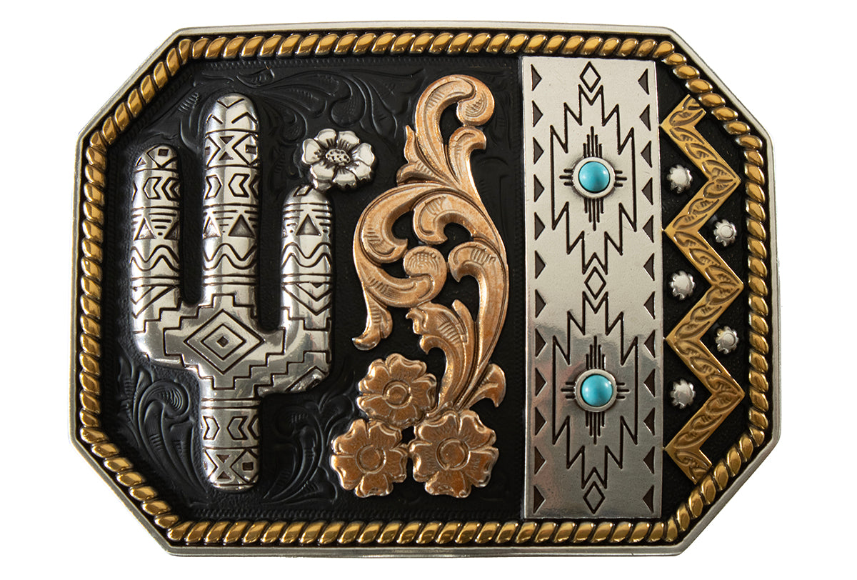 Blazin Roxx Turquoise Cactus Multi Finish Womens Buckle - 37942
