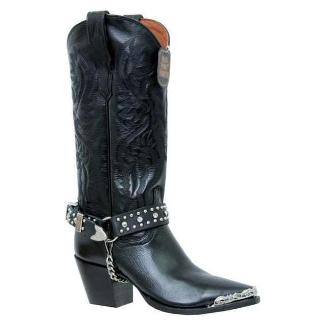 Almax Black Studs With Stones Boot Strap-404-ST-BLA