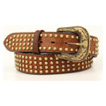 Ariat Womens Belt 1 1/2 Gold Stud Pattern Brown-A1570002