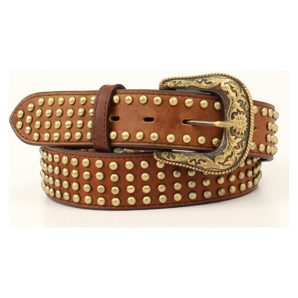 Ariat Womens Belt 1 1/2 Gold Stud Pattern Brown-A1570002