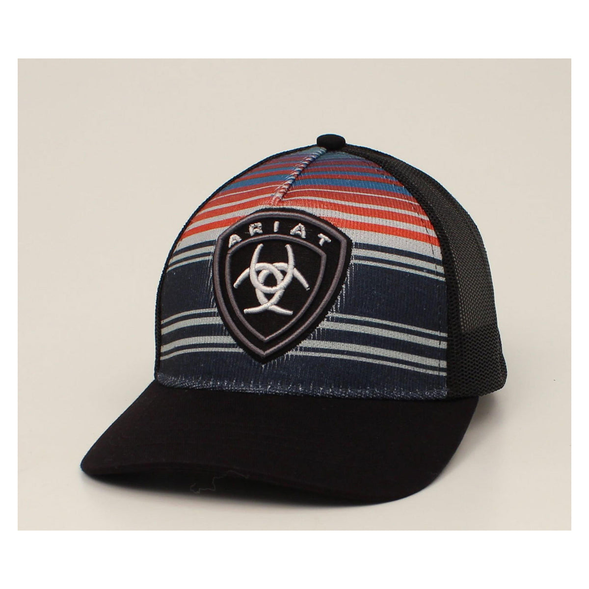 Ariat Mens Multicolor Striped Shield Mesh Snapback Cap Black-A300027001