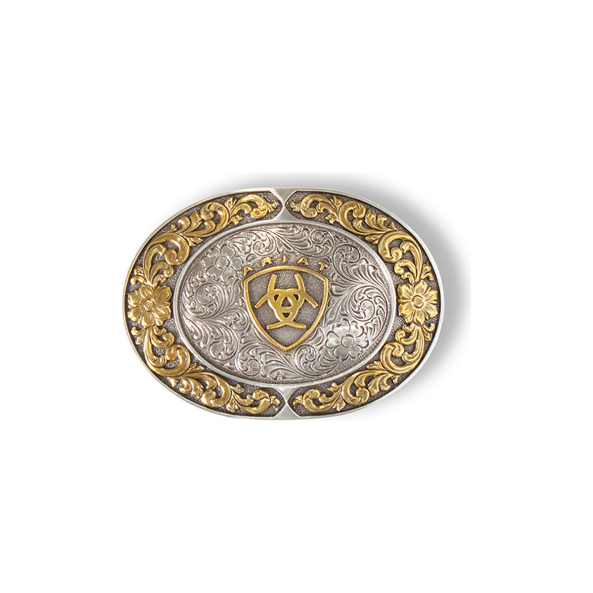 M and F Western Ariat Oval Buckle Smooth Edge Floral Emblem - Mens