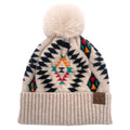 Girlie Girl Aztec Beanie Faux Fur Pom-HAT3001-BEI