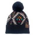 Girlie Girl Aztec Beanie Faux Fur Pom-HAT3001-BLK