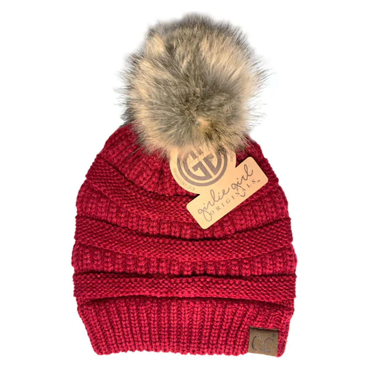 Girlie Girl Beanie W/Faux Fur Pom-HAT43-RED