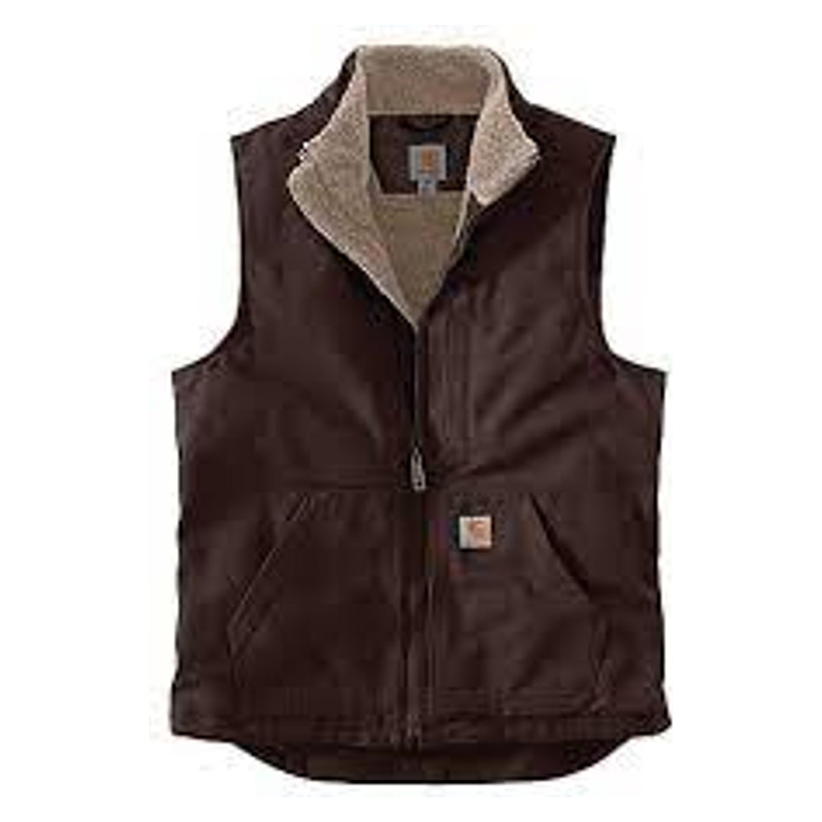 Carhartt Mens Washed Duck Mock Neck Sherpa-Lined Vest - Dark Brown-104277DKB