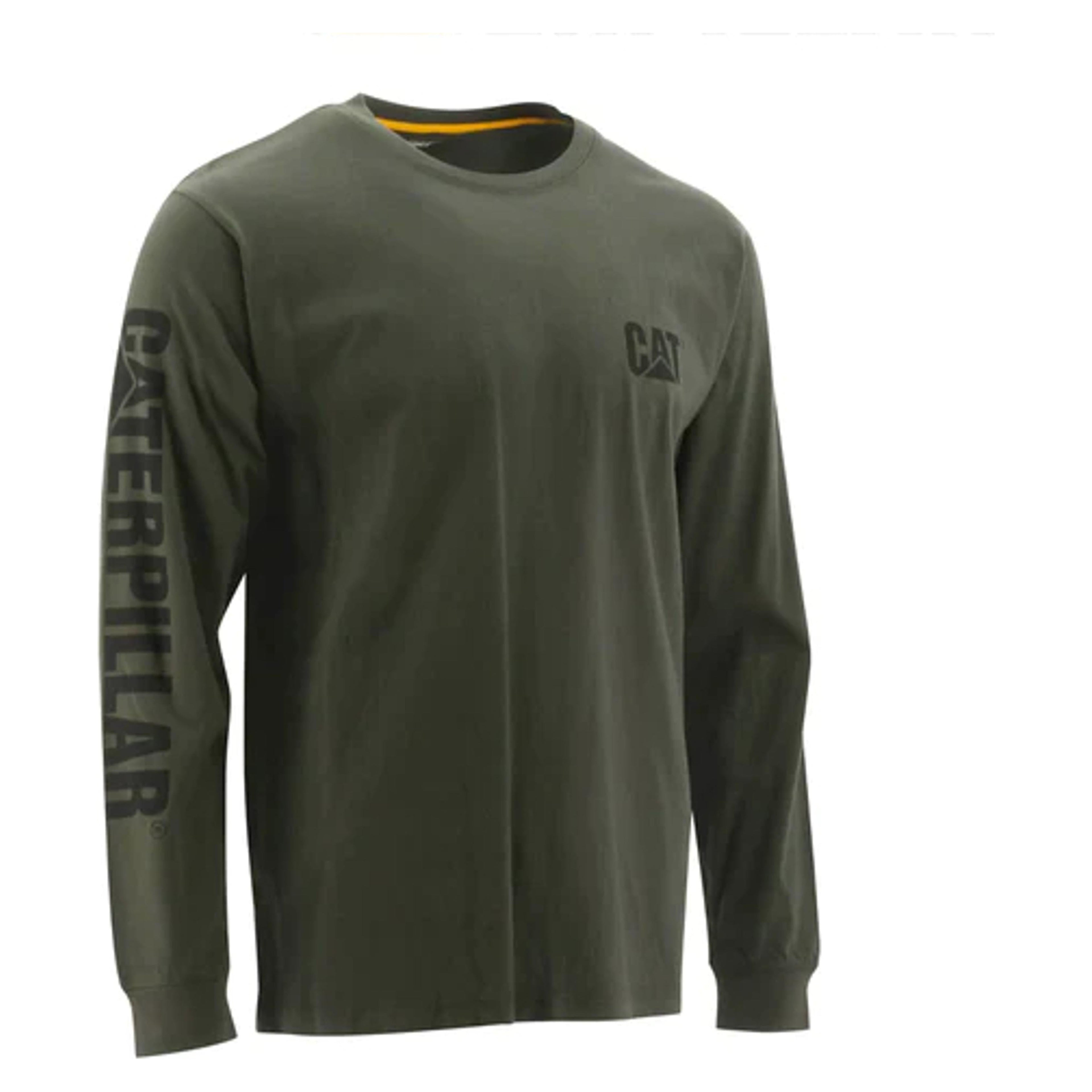 Caterpillar Mens Green Trademark Banner Long Sleeve Tee-1510034-12369
