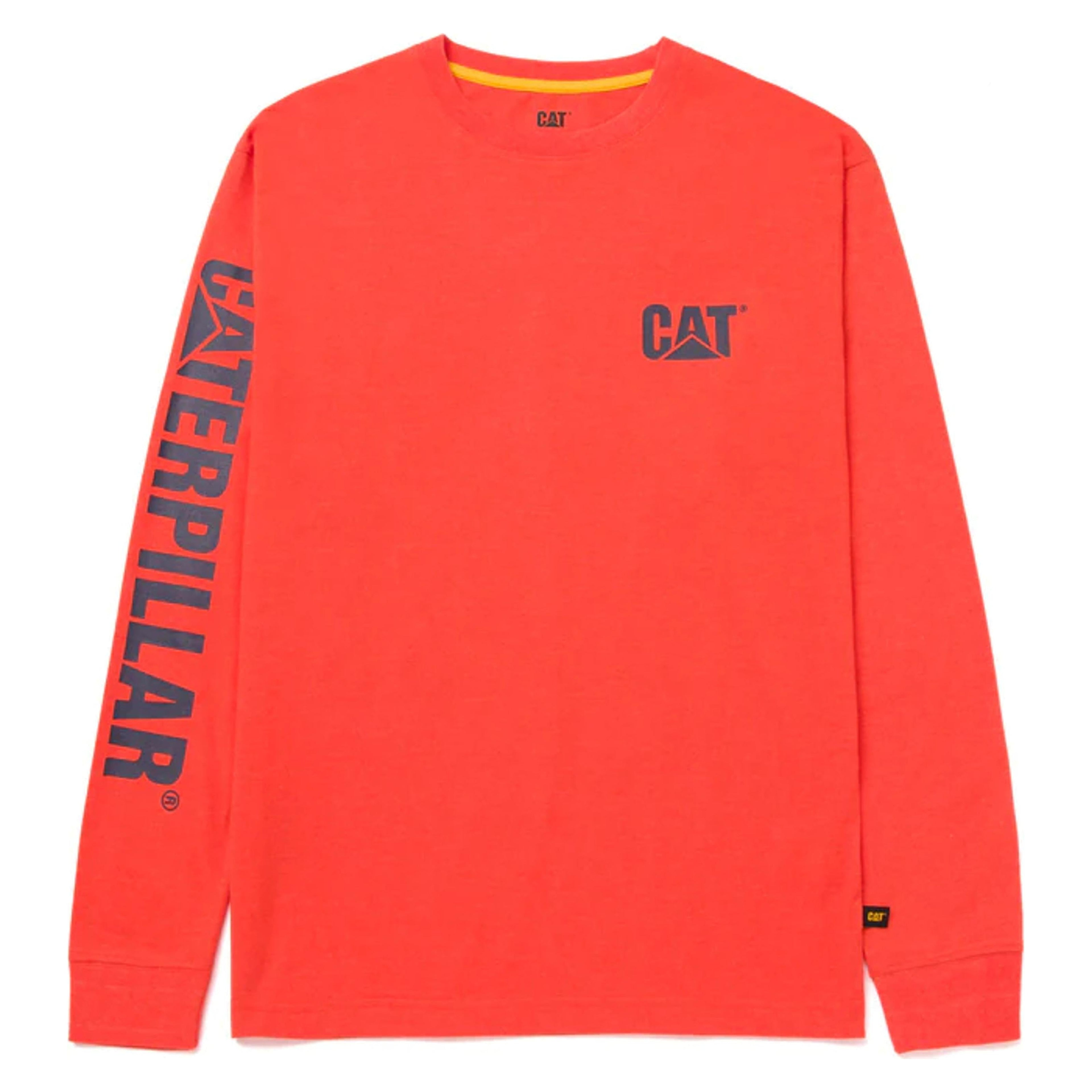 Caterpillar Mens Red Trademark Banner Long Sleeve Tee-1510034-17-1463