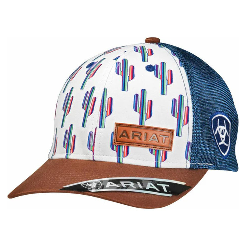 Ariat Womens Cactus Print Mesh Snapback Cap White-1512605