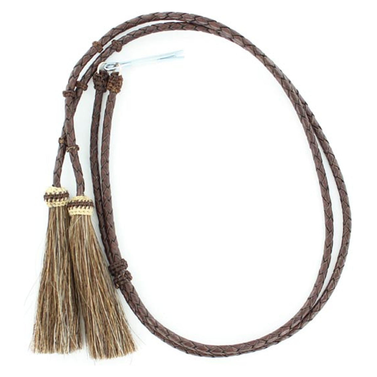 Twister Braided Leather Stampede String with Horsehair Tassels Brown-0296802