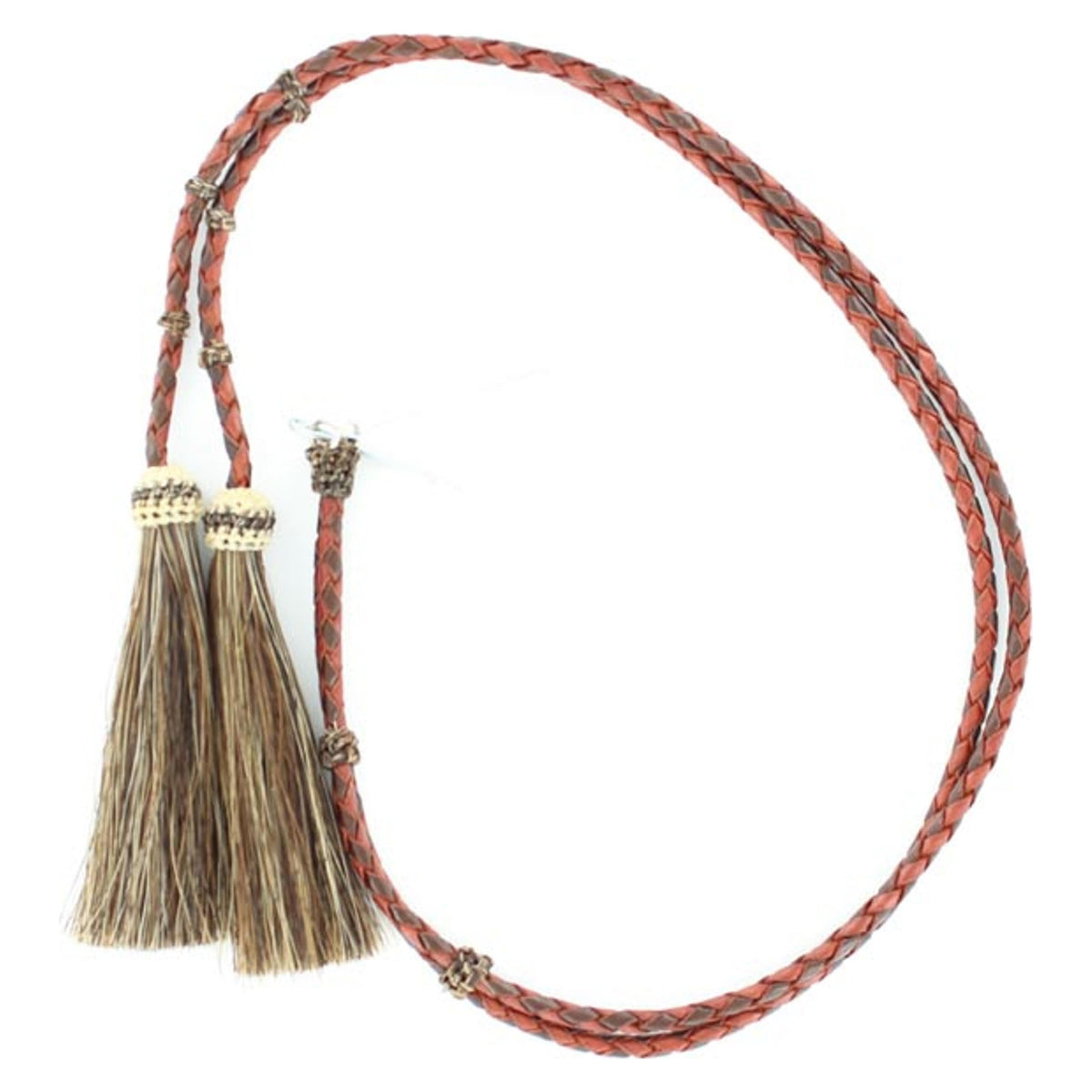 Twister Braided Leather Stampede String with Horsehair Tassels Tan Brown-0296892