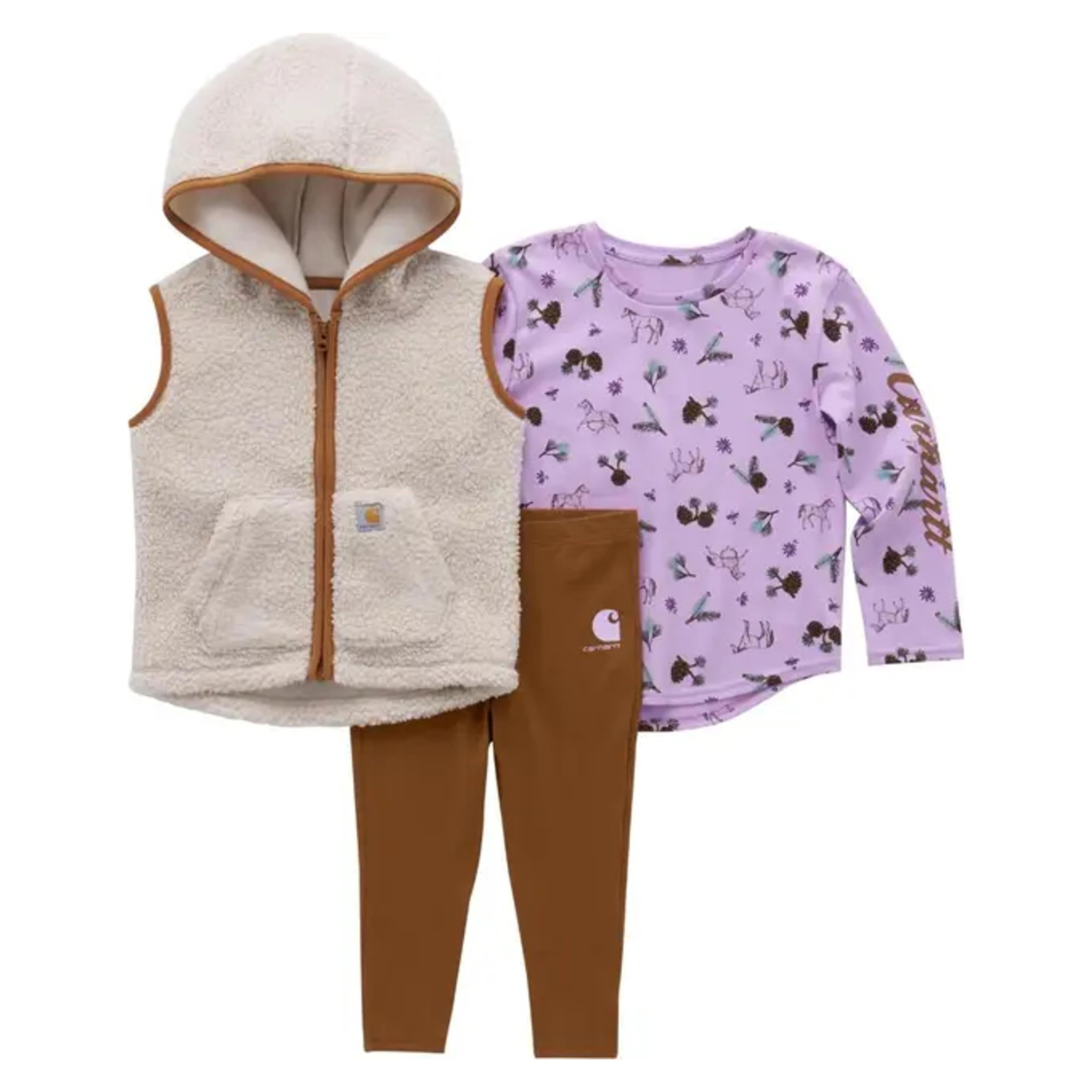 Carhartt Kids LS Print T-Shirt, Sherpa Vest and Legging Set-CG9911-D15-T