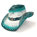 Western Express White With Aqua Trim Straw Hat-LIN-79