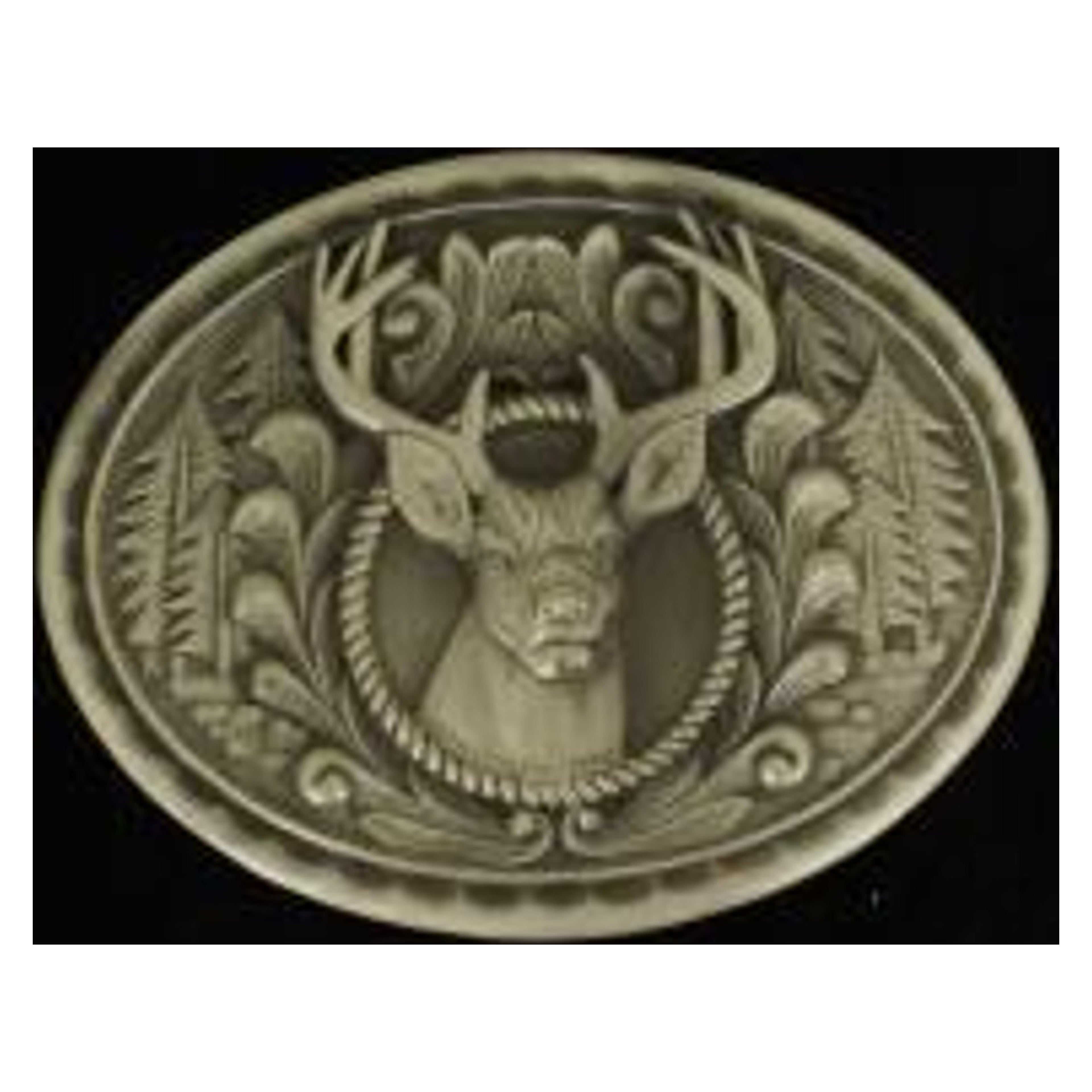 M and F Western Oval Smooth Edge Buckle Buck In Center - Mens