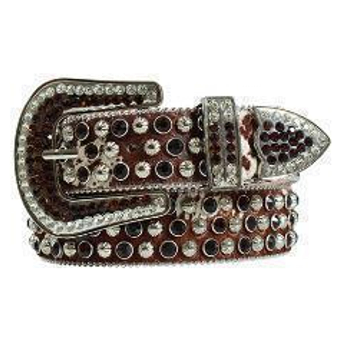 M and F Western Angel Ranch Ladies Belt 1 1/2 Calf Hair Crystals Brown
