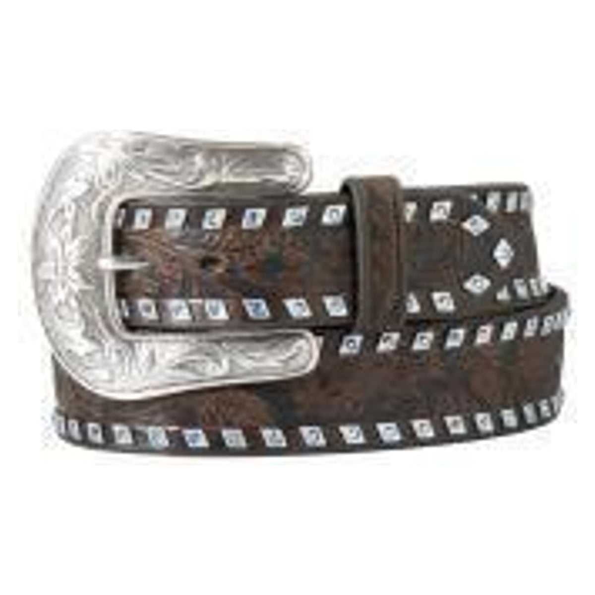 M and F Western Angel Ranch Ladies Belt 1 1/2" Floral Embossed Silver