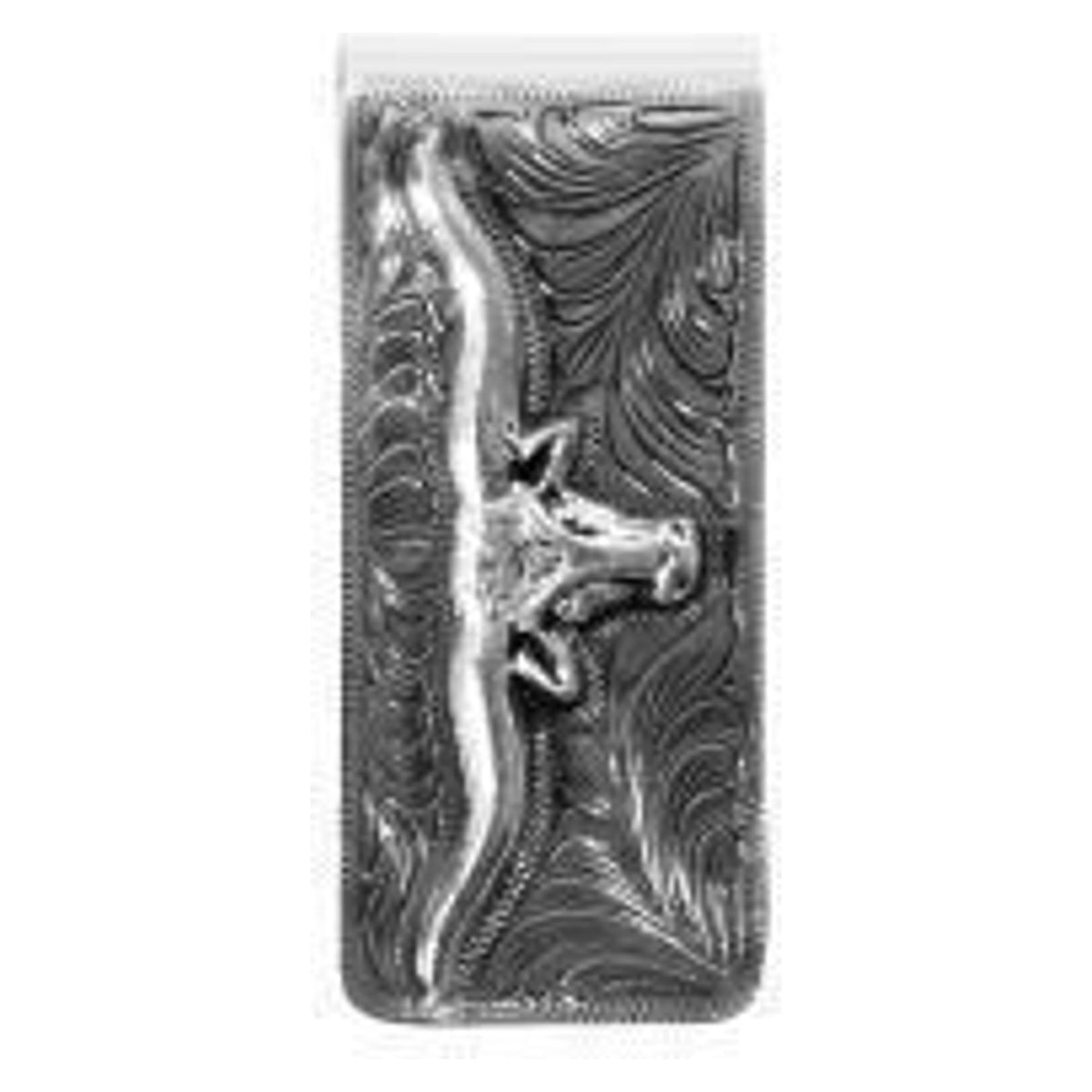 3D Mens Metal Money Clip Long Horn Silver-D2500017136