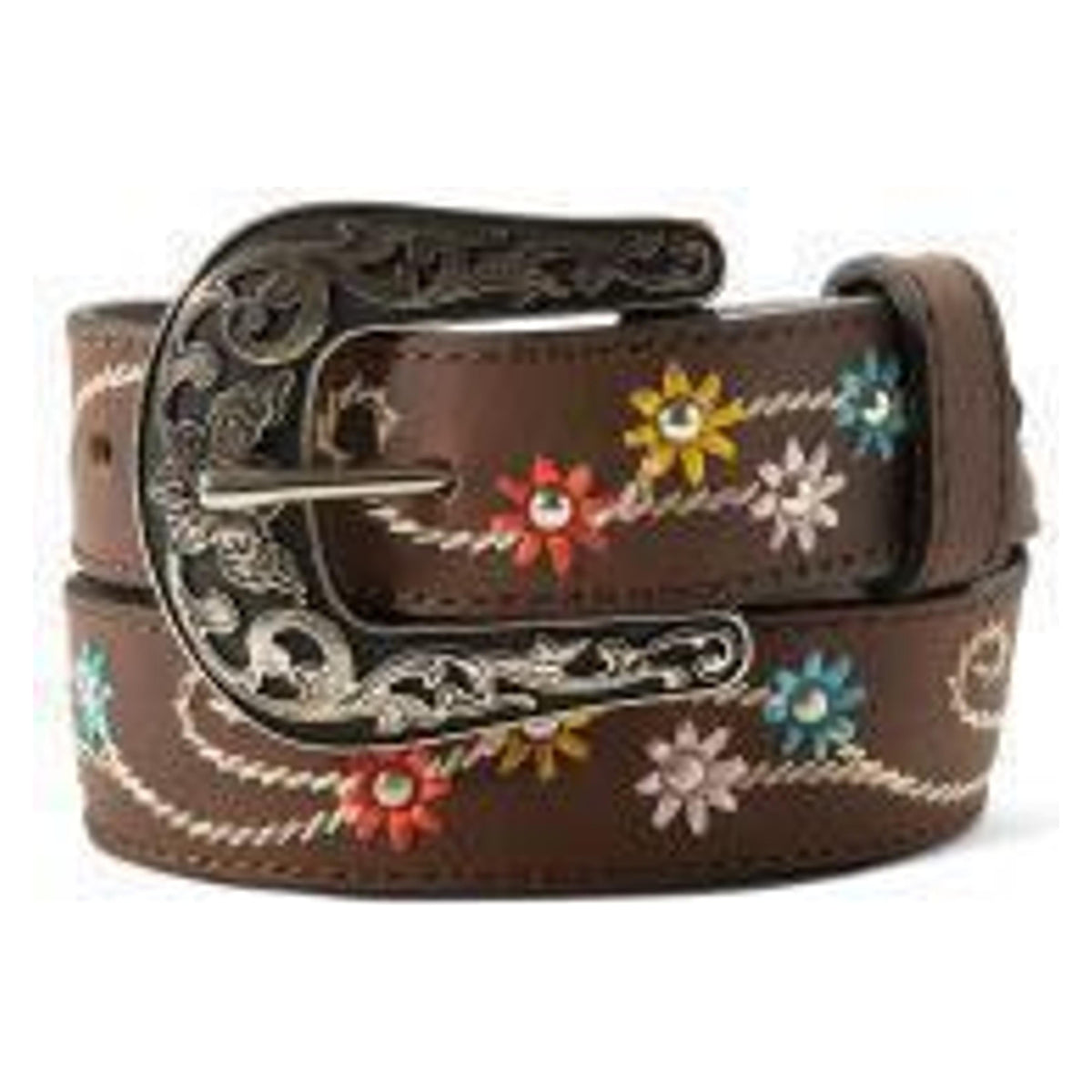 Ariat Kids Girls Belt 1 1/4" Embroidered Flowers Brown-A1308702