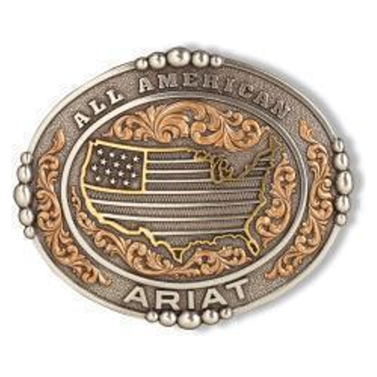 M and F Western Ariat Oval All American Antique Silver And Antique Gol