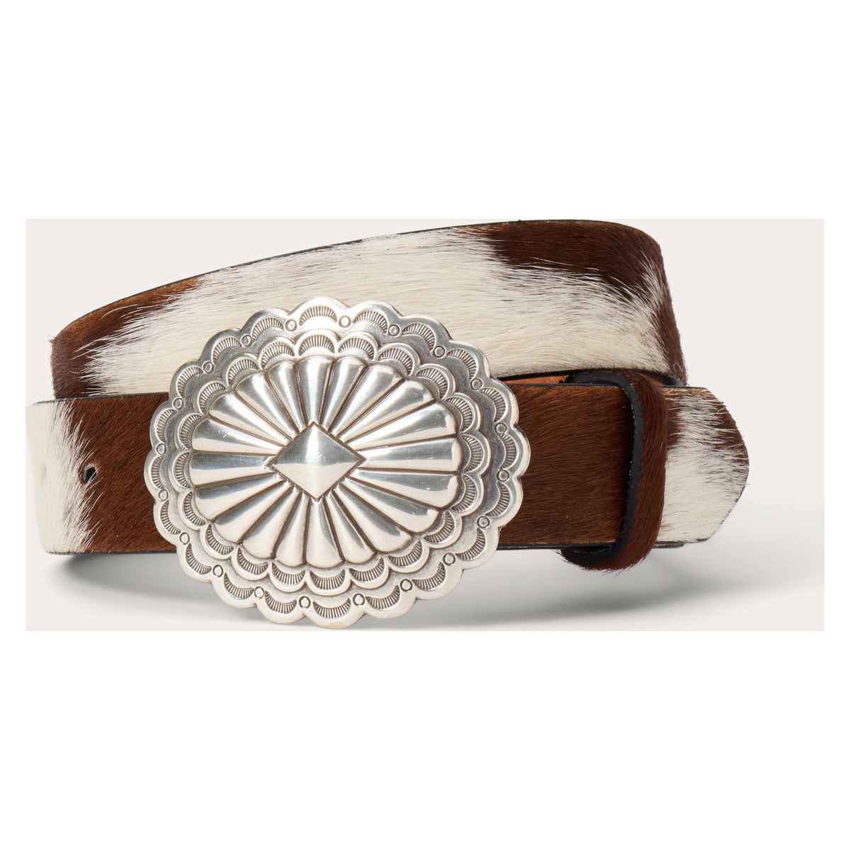Stetson Womens Hair-on-Hide Oval Buckle Belt Brown/White-9411790-909