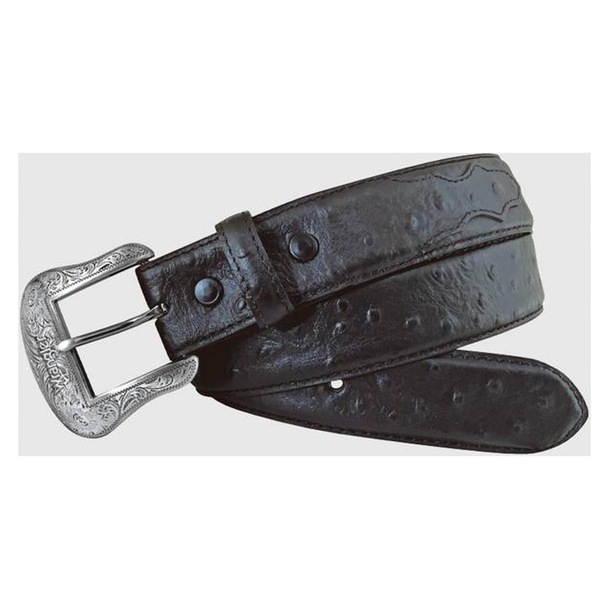 Wrangler Mens Ostrich Print Leather Belt Black-7703511-001