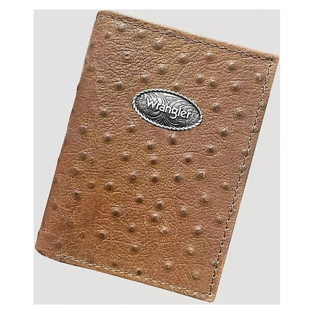 Wrangler Ostrich Print Leather Trifold Wallet Tan-7603001-210