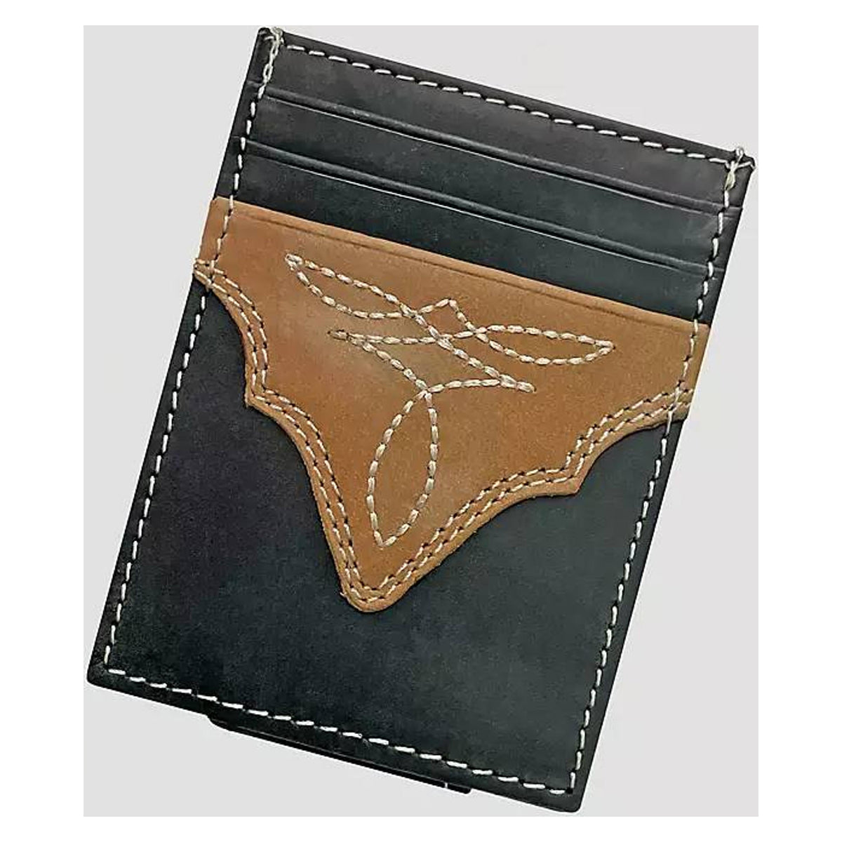 Wrangler Crazy Horse Leather Toe Bug Stitch Magnetic Front Pocket Wallet Black/Tan-7601004-009