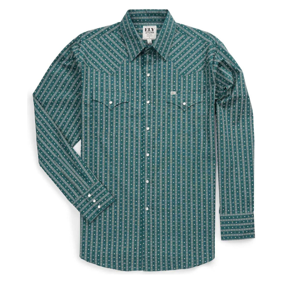 Ely Walker Mens Ely and Walker Barbed Wire Teal Snap Shirt-2027129-TL